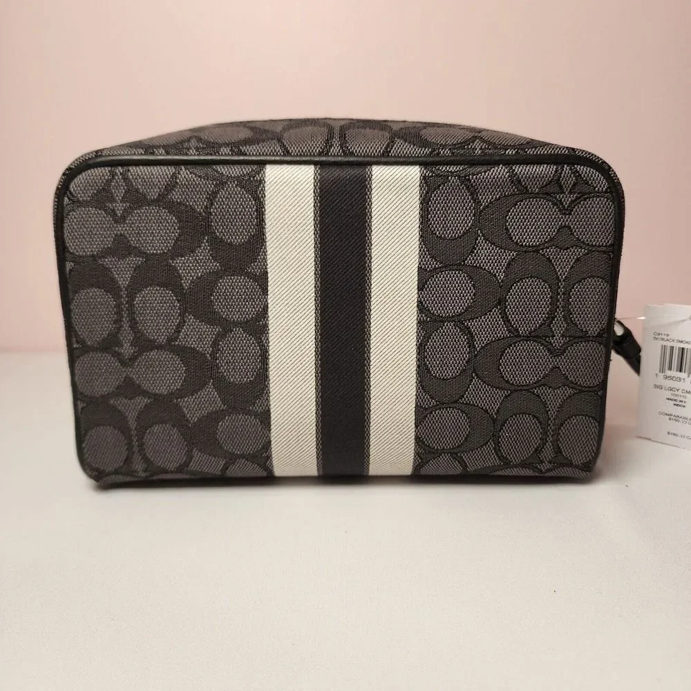 Coach Black and Gray Signature Stripe Cosmetic Case